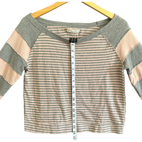 We The Free Pink/Gray Cropped Striped 100% Cotton Sweater Women’s Size M - Picture 2 of 7